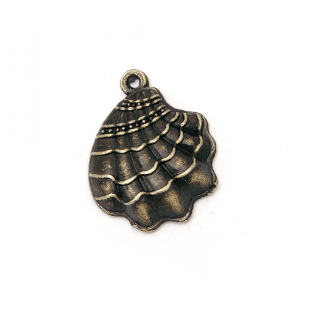 Metal pendant  shell 22x17x4 mm hole 2 mm color antique bronze -5 pieces