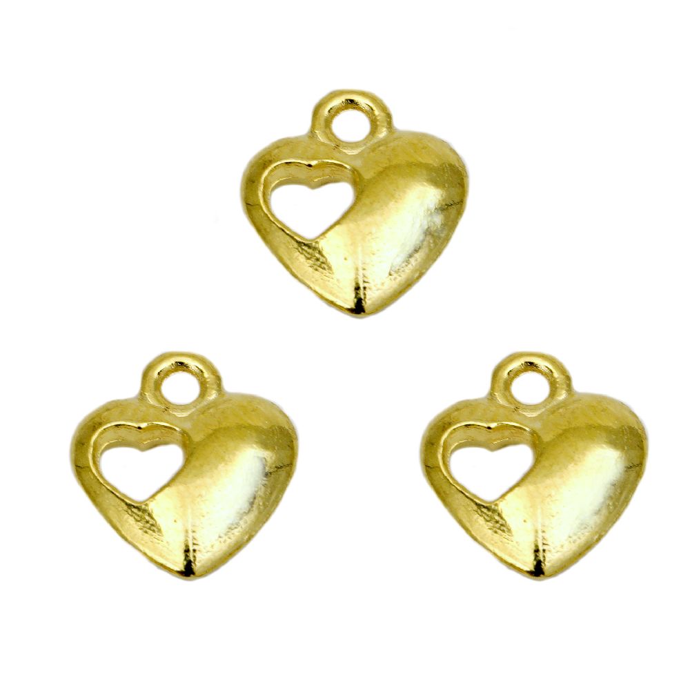Pandantiv inimă metalică 13x11x3 mm gaură 1,5 mm culoare auriu -20 bucăți