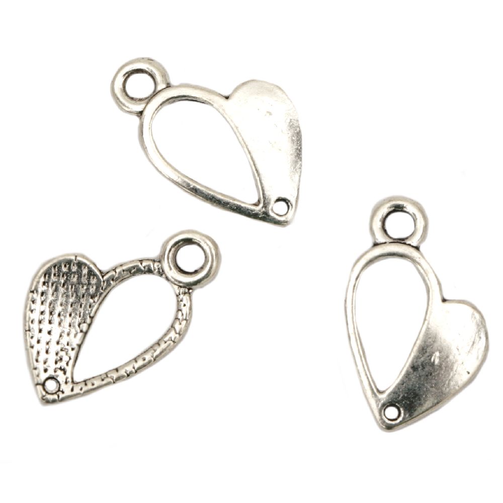 Metal pendant heart 13x11x3 mm hole 1 mm color old silver -20 pieces