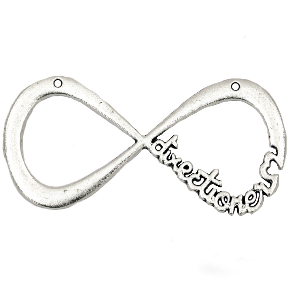 Infinity metal pendant with inscription 28.5x57.5x2 mm hole 1.5 mm color old silver -2 pieces