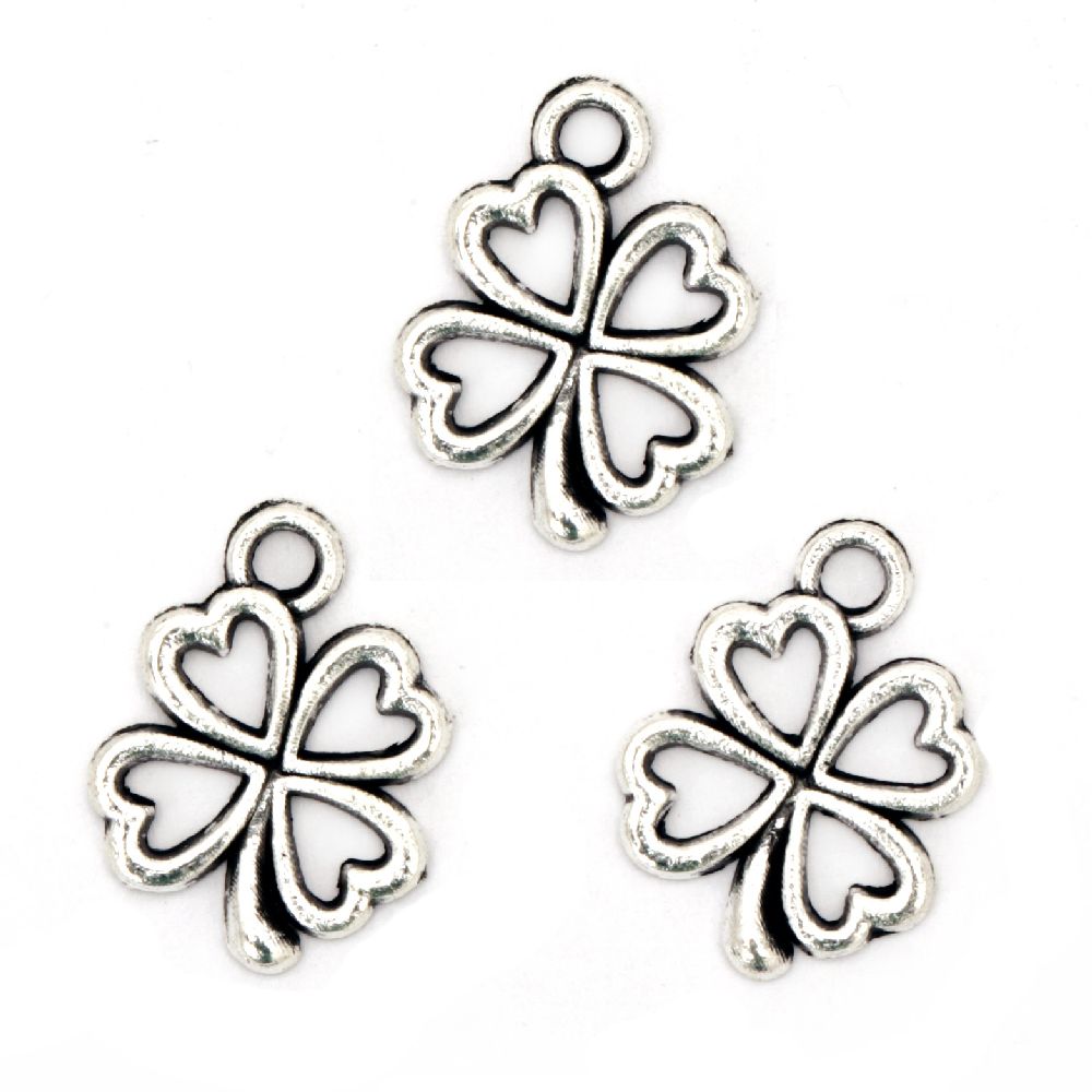Pendant metal clover 17x12.5x1 mm hole 2 mm color old silver -20 pieces