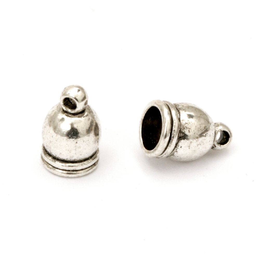 Bead caps12x7x7 mm hole 1 and 6 mm color old silver -4 pieces