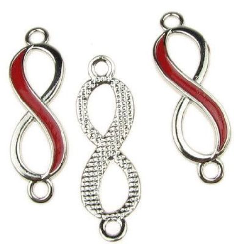 Fastener metal infinity red 33x10 mm hole 1.5 mm color silver