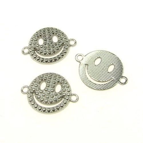 Metal Connector Bead / Happy Face, 25x19x3 mm, Silver -10 grams