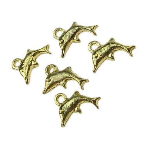 Pandantiv delfin metalic 11 mm acoperit cu  auriu -10 grame -15 bucăți