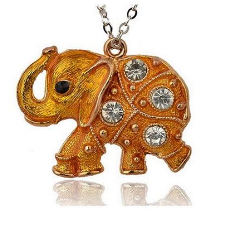 Painted Metal Elephant Pendant with Crystals, 48x38x7 mm, Hole: 2.5 mm, Gold