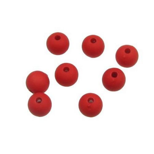 Margele solidă bilă mată 8 mm gaură 2 mm roșu - 50 grame ~ 90 bucăți