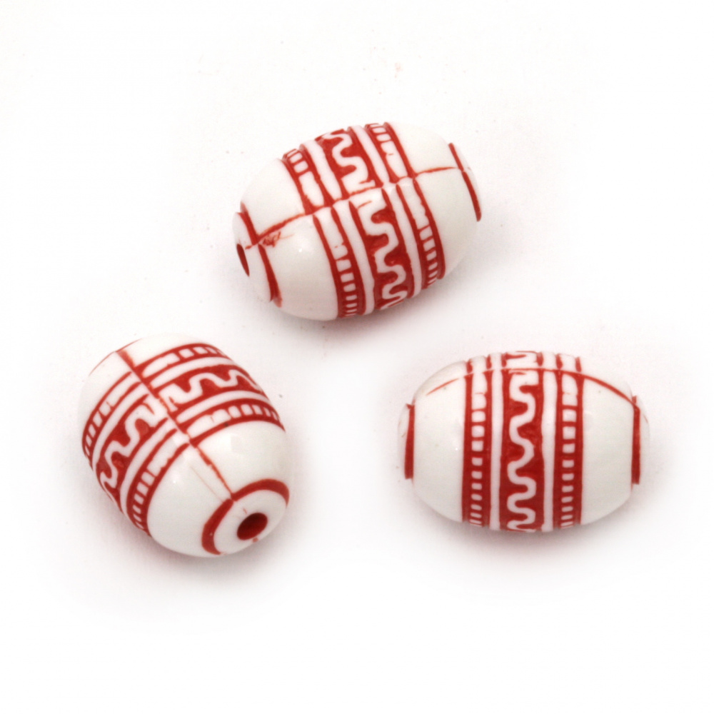 Two-tone Oval Plastic Bead, 9x12.5 mm, Hole: 2 mm, White and Red -50 grams ~ 75 pieces