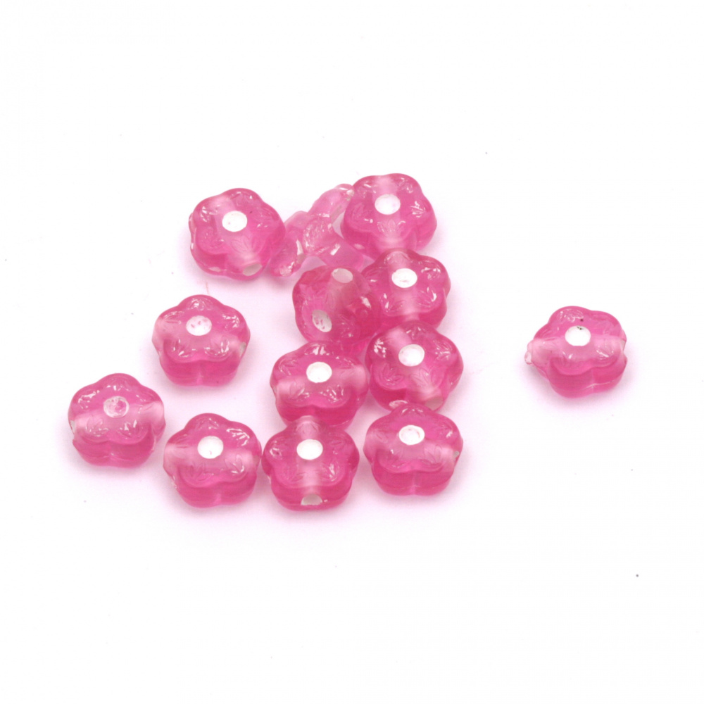 Plastic Painted Flower Bead, 8x5 mm, Hole: 1 mm, Pink -20 grams ± 106 pieces
