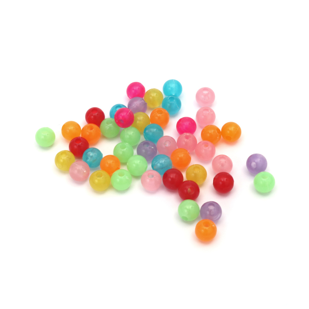 Glow in the Dark Bead, Ball: 8 mm,  Hole: 2 mm, MIX - 50 grams ~ 215 pieces