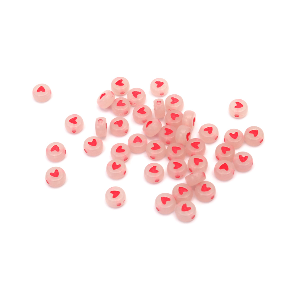 LUMINOUS Bead, Two-Color Circle with Heart, 7x3.5 mm, Hole: 1 mm - 20 grams ~ 160 pieces