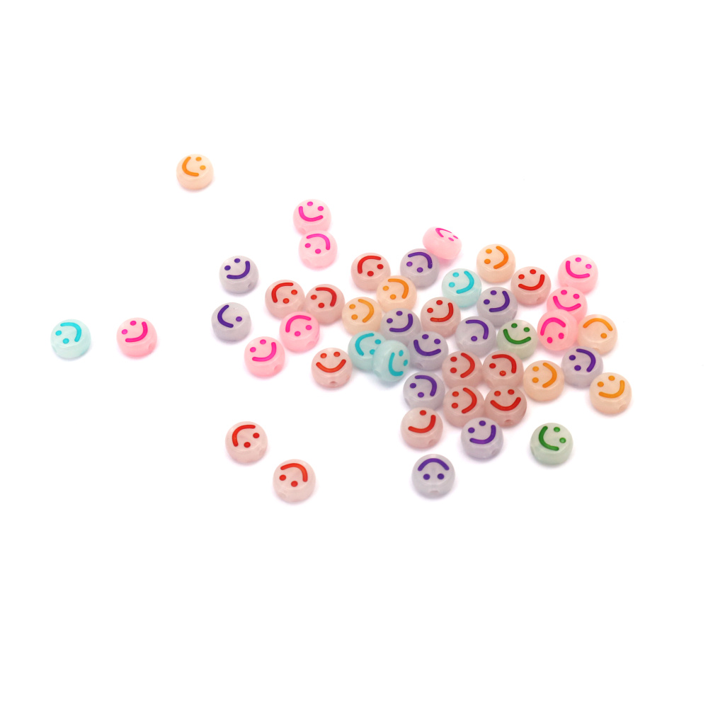 LUMINOUS Bead, Smiley Face Coin / 7x3 mm, Hole: 1 mm, MIX - 20 grams ~ 150 pieces