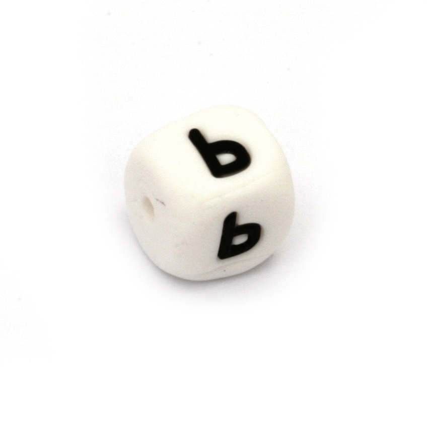 Silicone Beads with letter ь, cube, white, 12x12 mm, hole size 2.5 mm -1 pc