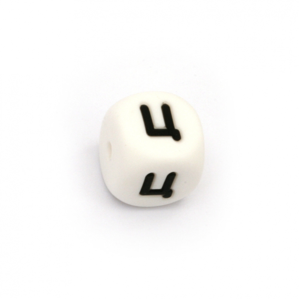 Silicone Beads with letter Ц, cube, white, 12x12 mm, hole size 2.5 mm -1 pc