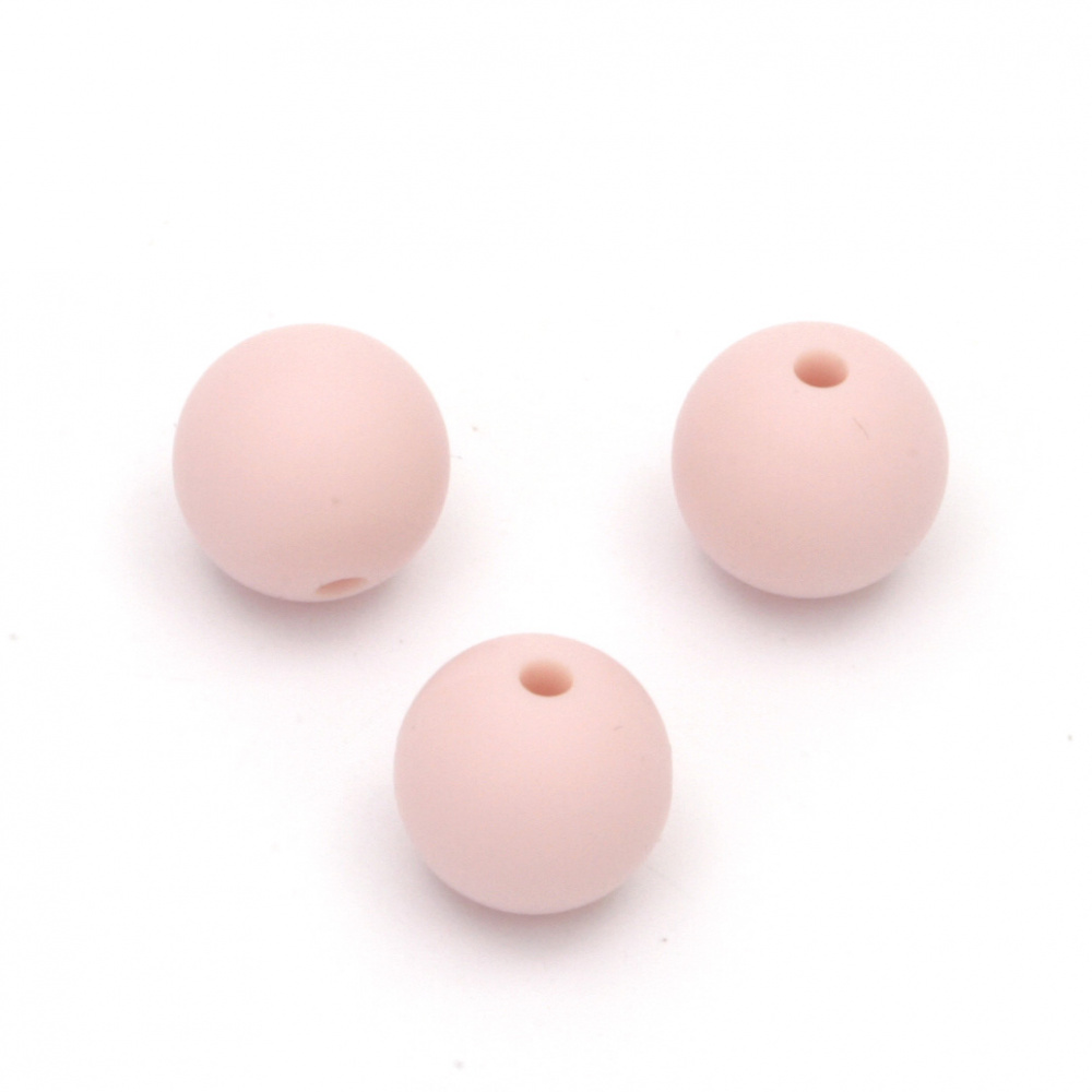 Pale silicone ball shaped bead 12 mm hole 2.5 mm color light pink - 5 pieces