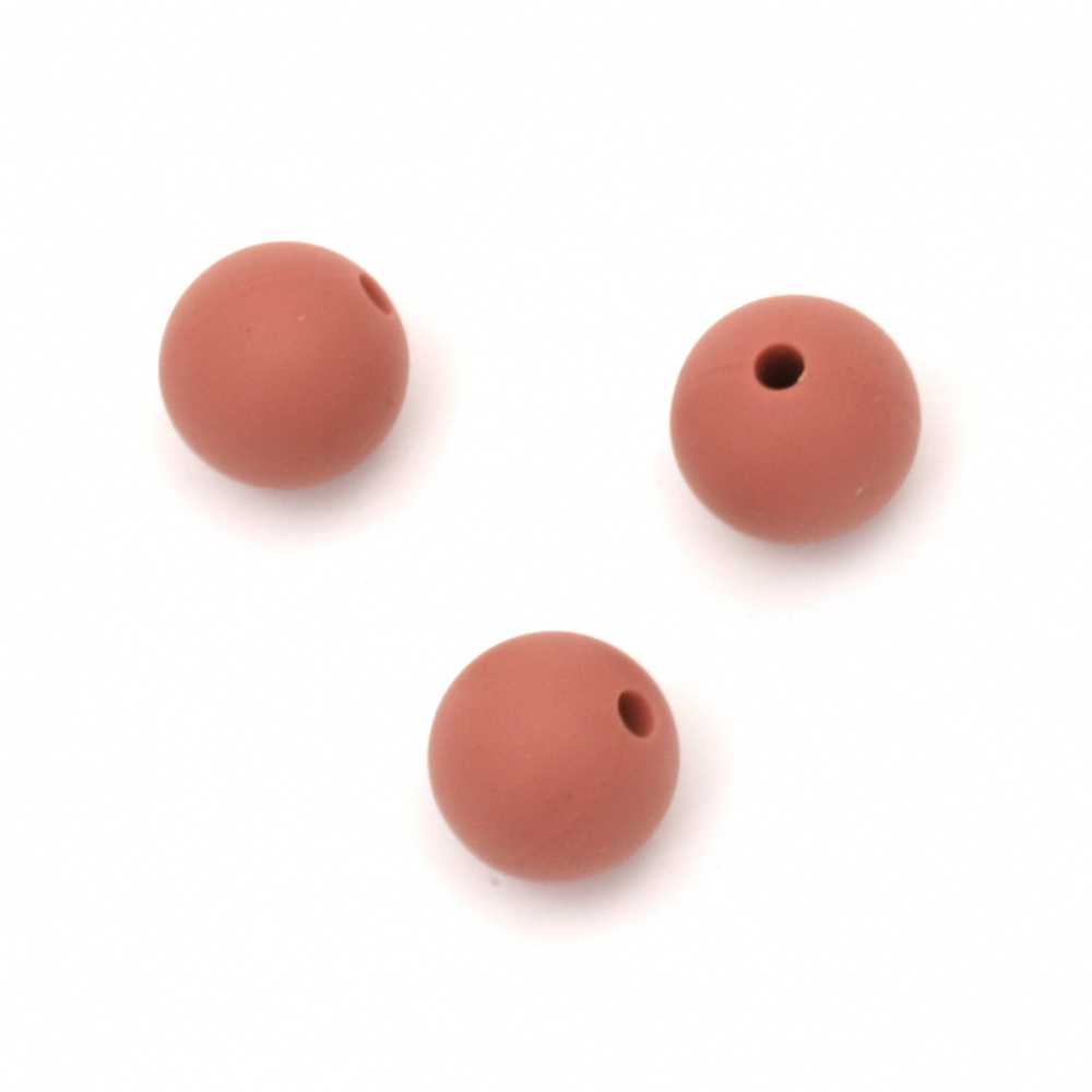 Dense silicone ball bead 12 mm hole 2.5 mm coral color - 5 pieces