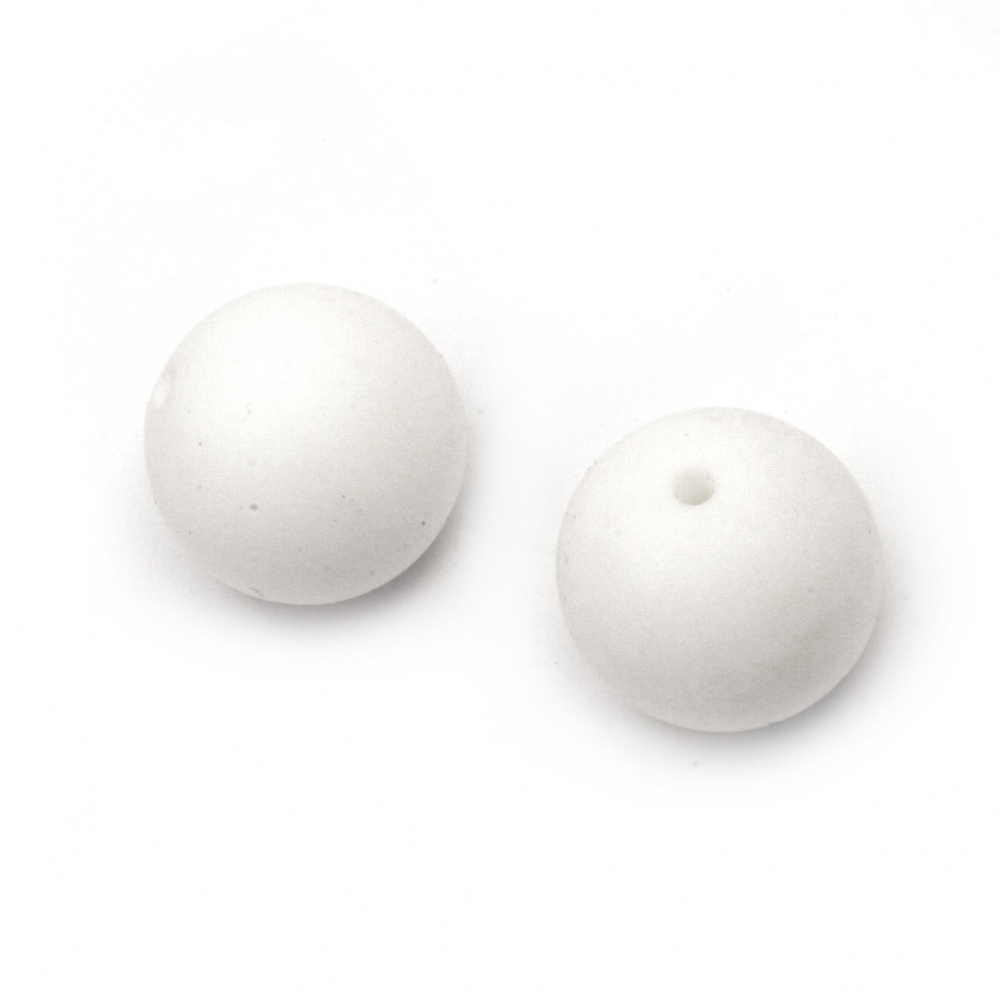 Clear white silicone ball shaped bead 15 mm hole 2.5 mm - 5 pieces