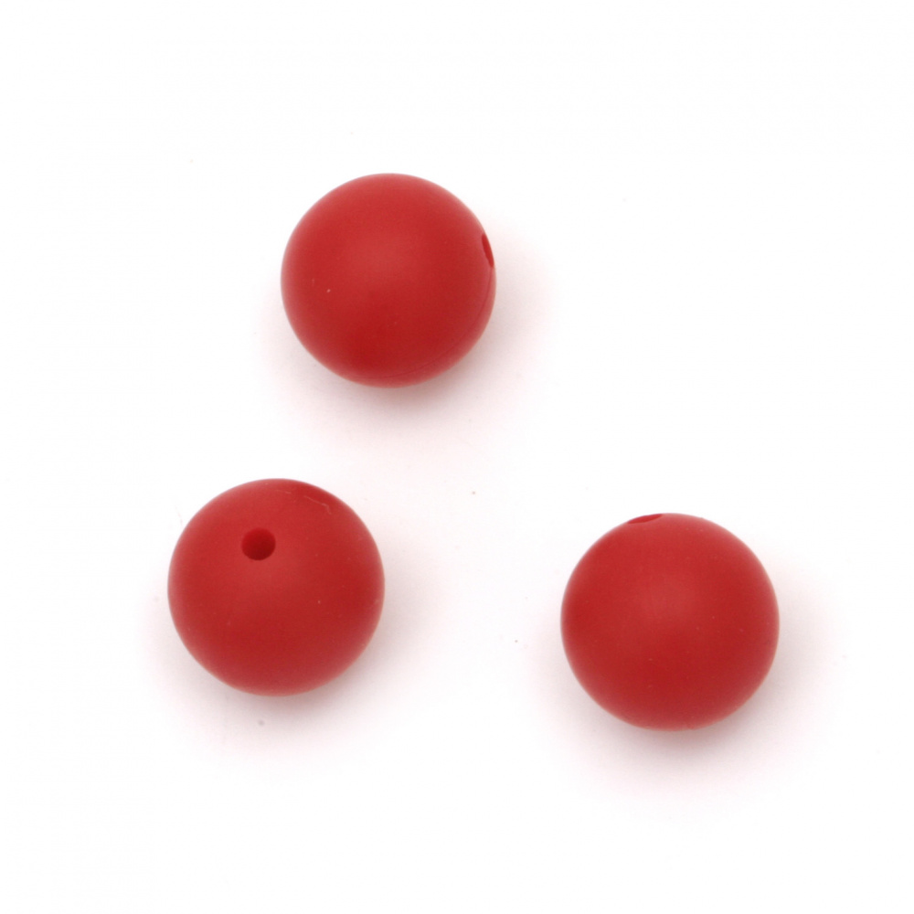 Opaque silicone ball shaped bead for DIY jewelry accessories 15 mm hole 2.5 mm color red - 5 pieces