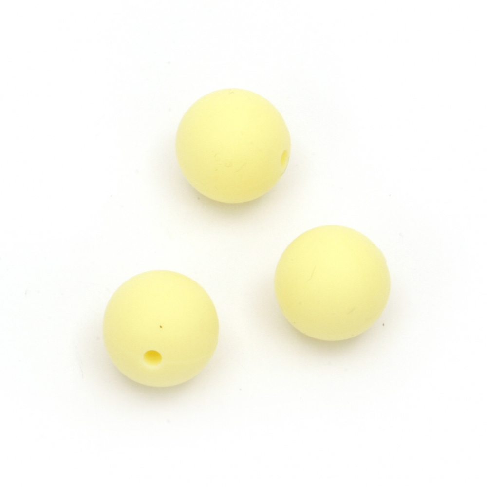 Silicone ball shaped bead for DIY art projects 15 mm hole 2.5 mm color yellow - 5 pieces