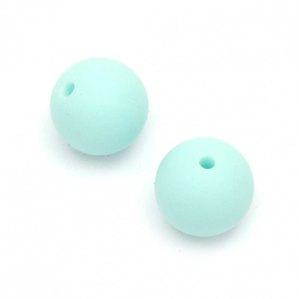Silicone ball shaped bead for DIY jewelry making 15 mm hole 2.5 mm color turquoise light - 5 pieces