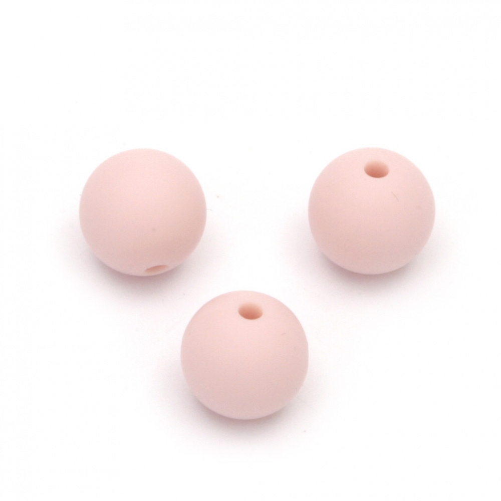 Silicone ball bead for eyeglass lanyard from beads 15 mm hole 2.5 mm color light pink - 5 pieces