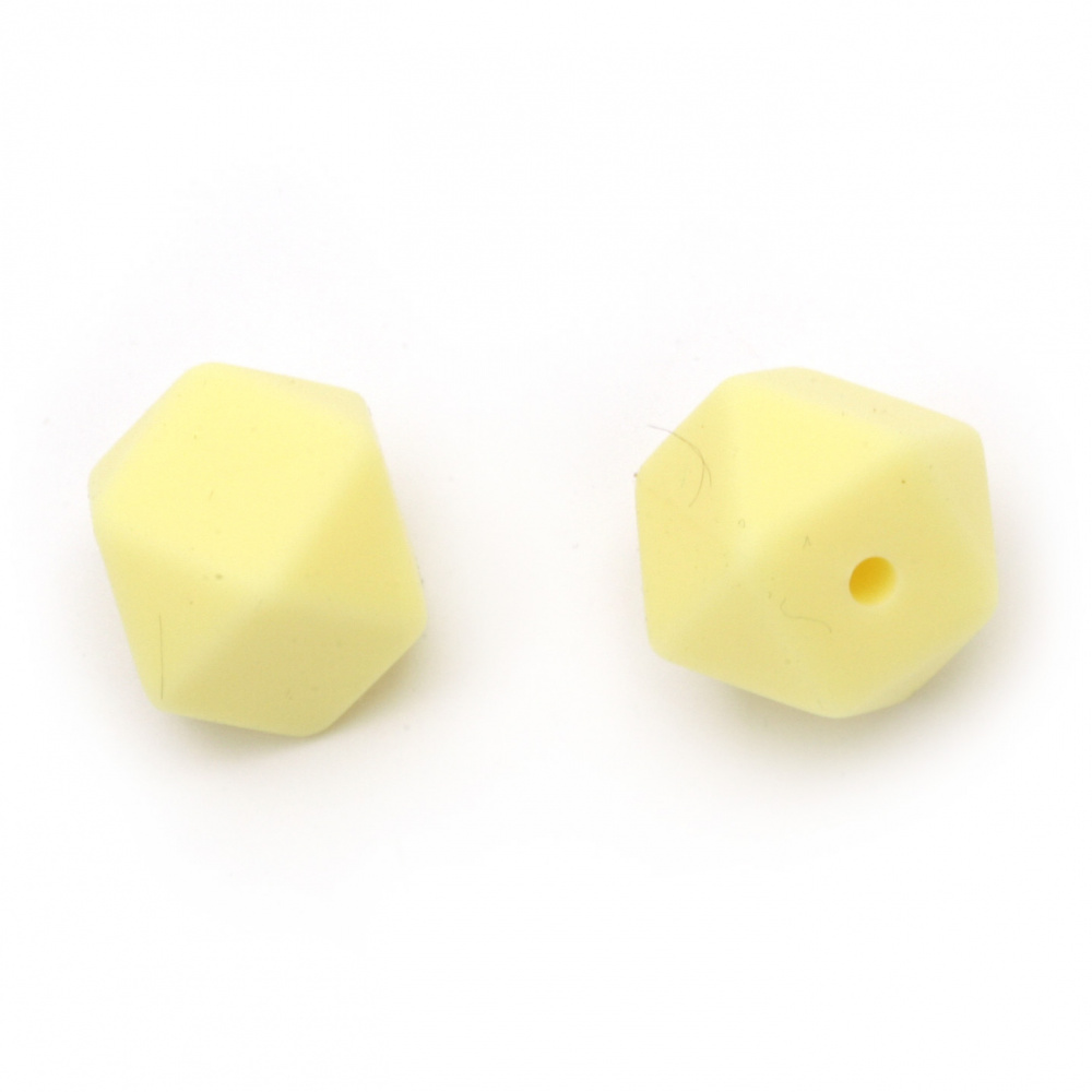 Silicone polygon bead, soft touch element 14x14 mm hole 2.5 mm color yellow - 4 pieces