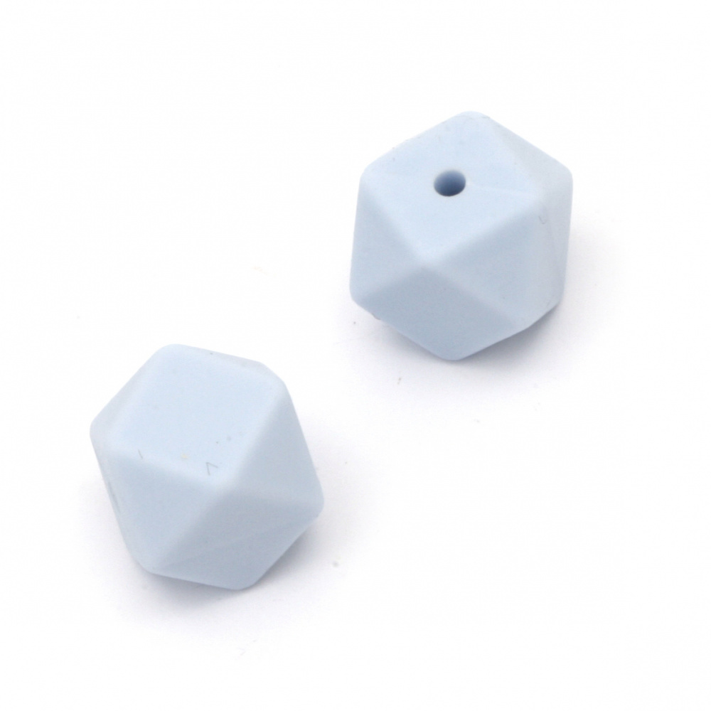 Opaque silicone polygon bead 14x14 mm hole 2.5 mm color light blue - 4 pieces