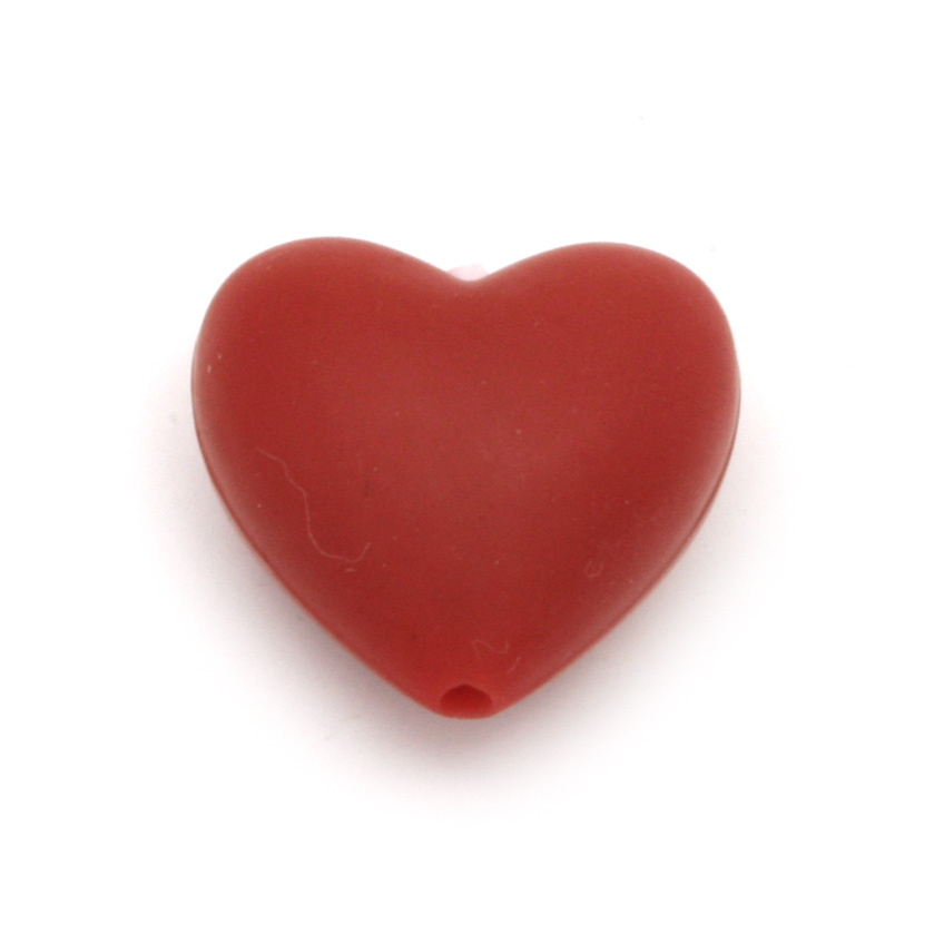 Silicone heart form bead 19x20x12 mm hole 2.5 mm color red - 2 pieces
