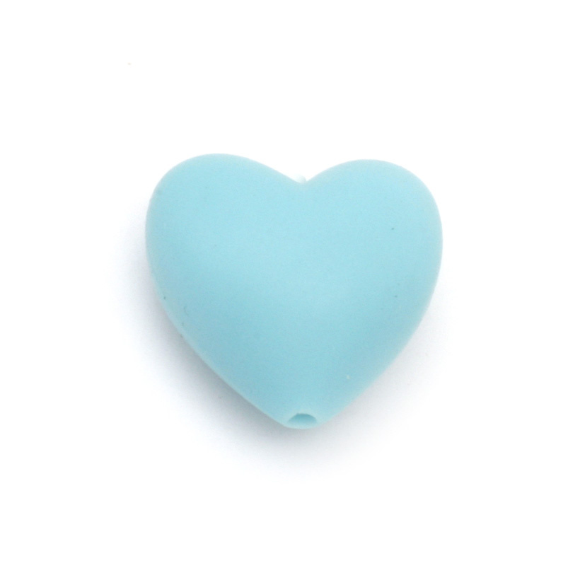 Silicone heart shaped bead 19x20x12 mm hole 2.5 mm color blue - 2 pieces