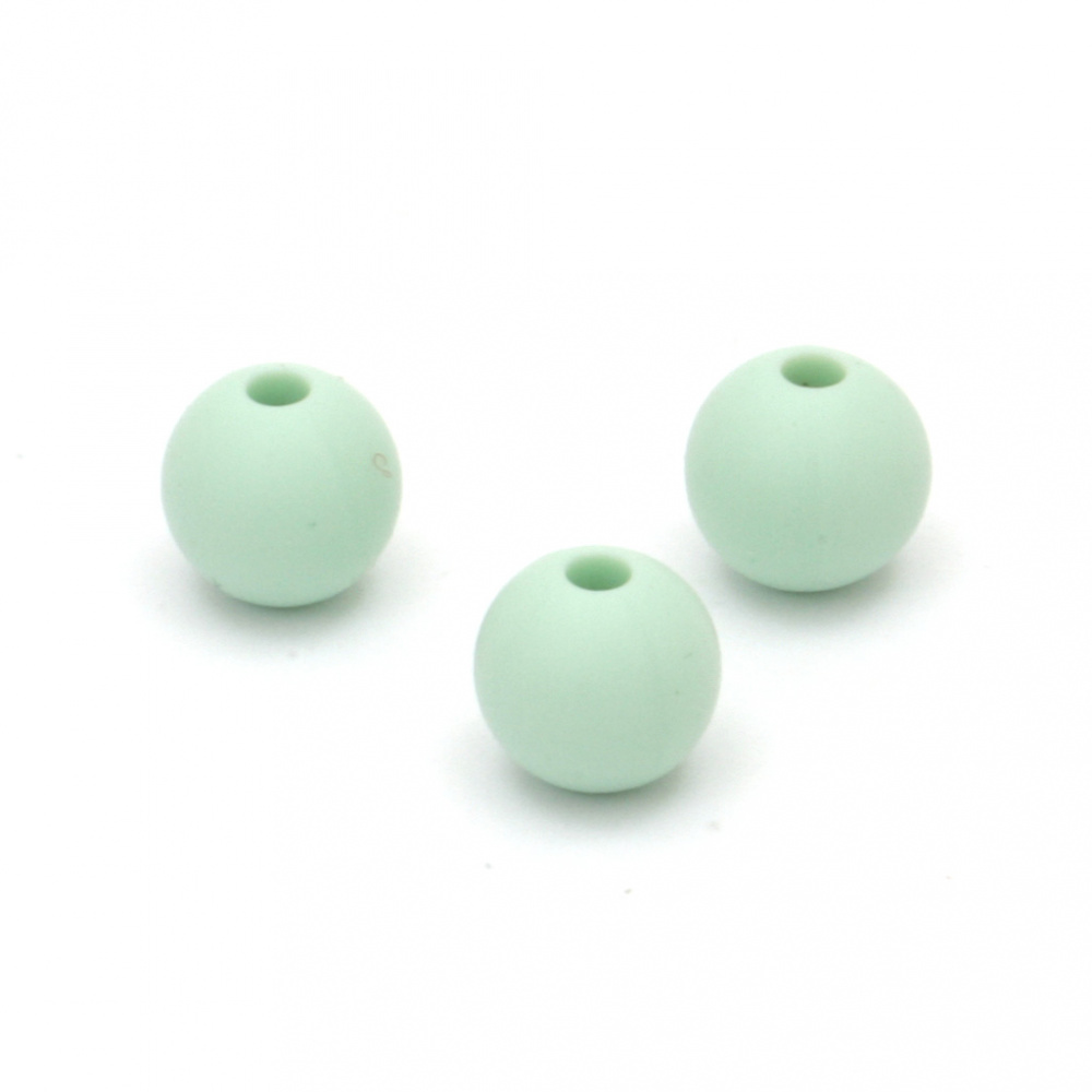 Dense silicone ball shaped bead 9 mm hole 2.5 mm color green - 5 pieces