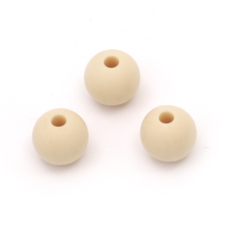 Solid silicone ball shaped bead 9 mm hole 2.5 mm color beige - 5 pieces
