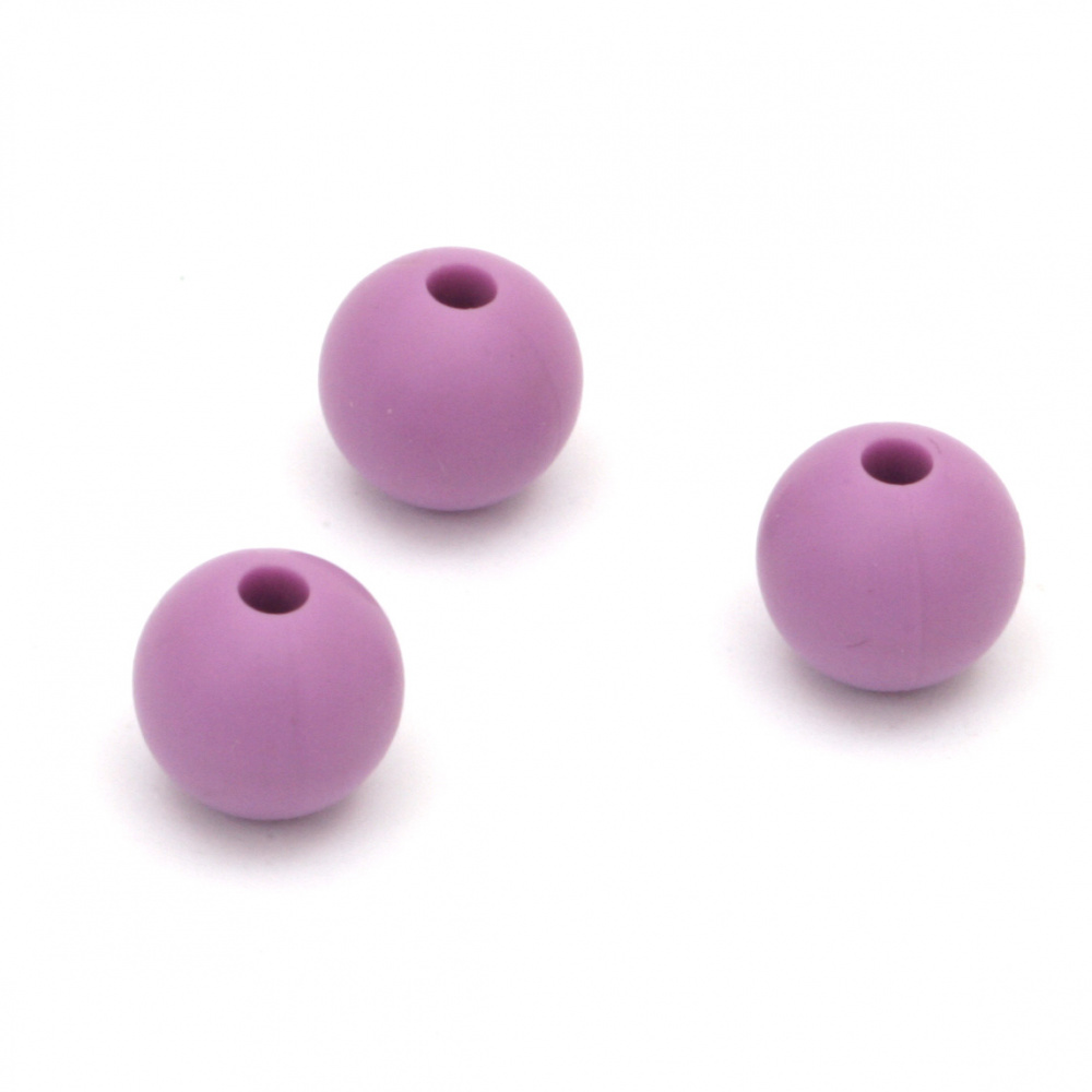 Silicone bead in ball form 9 mm hole 2.5 mm color purple - 5 pieces