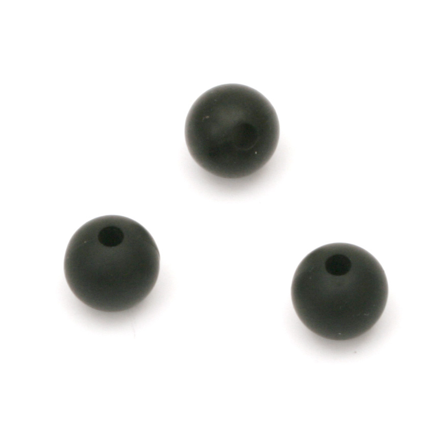 Silicone bead in ball shapе 9 mm hole 2.5 mm color black - 5 pieces