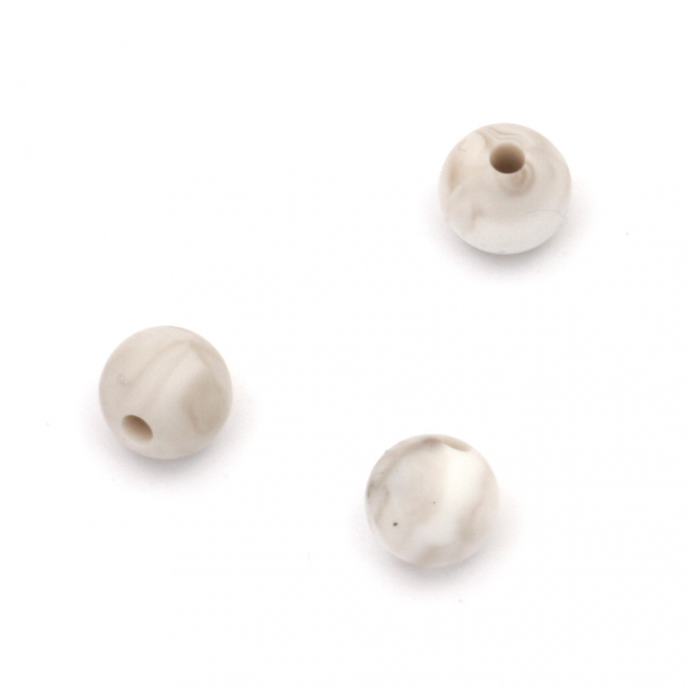 Silicone ball shaped bead 9 mm hole 2.5 mm color imitation marble - 5 pieces