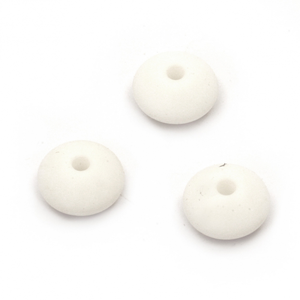 Bead silicone disc, sort touch element 12x7 mm hole 2.5 mm color white - 5 pieces