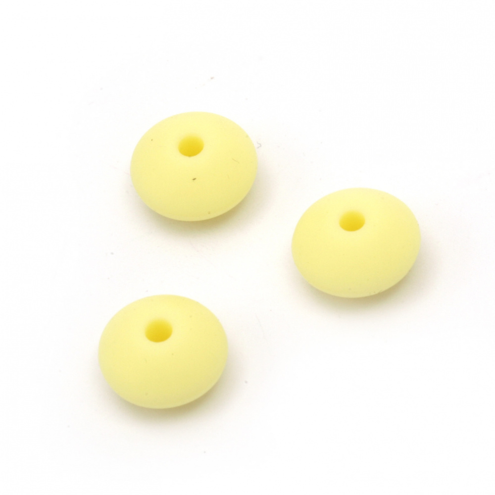 Silicone disc bead for for DIY jewelry findings 12x7 mm hole 2.5 mm color yellow - 5 pieces
