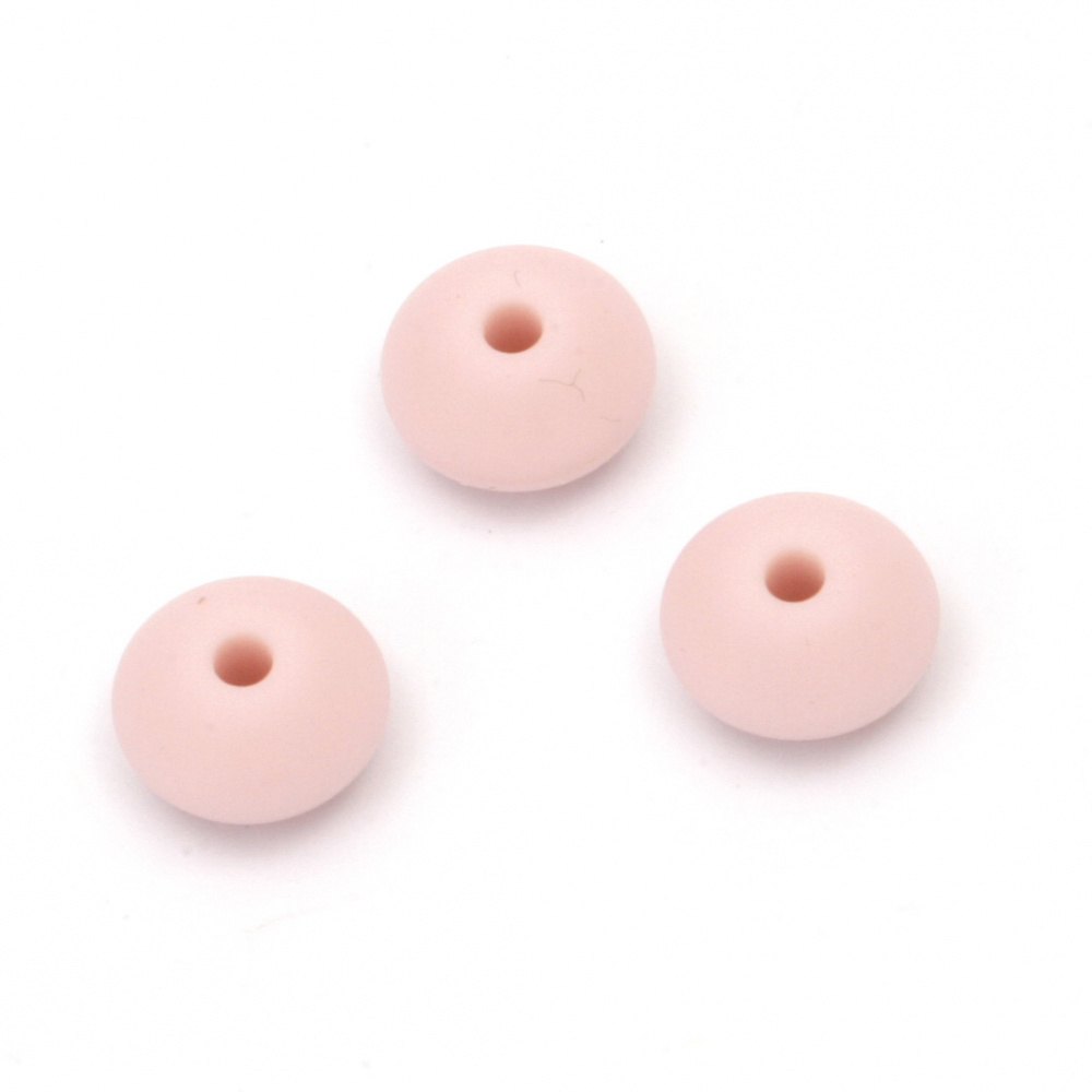 Silicone disc bead for DIY decorations and jewelry making 12x7 mm hole 2.5 mm color light pink - 5 pieces