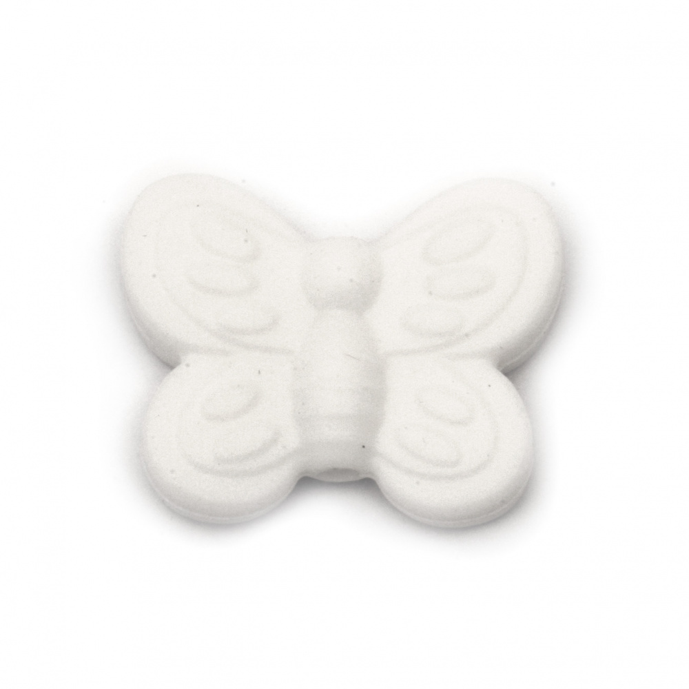 Silicone butterfly bead, soft touch element 20x25x6 mm hole 2.5 mm color white - 2 pieces
