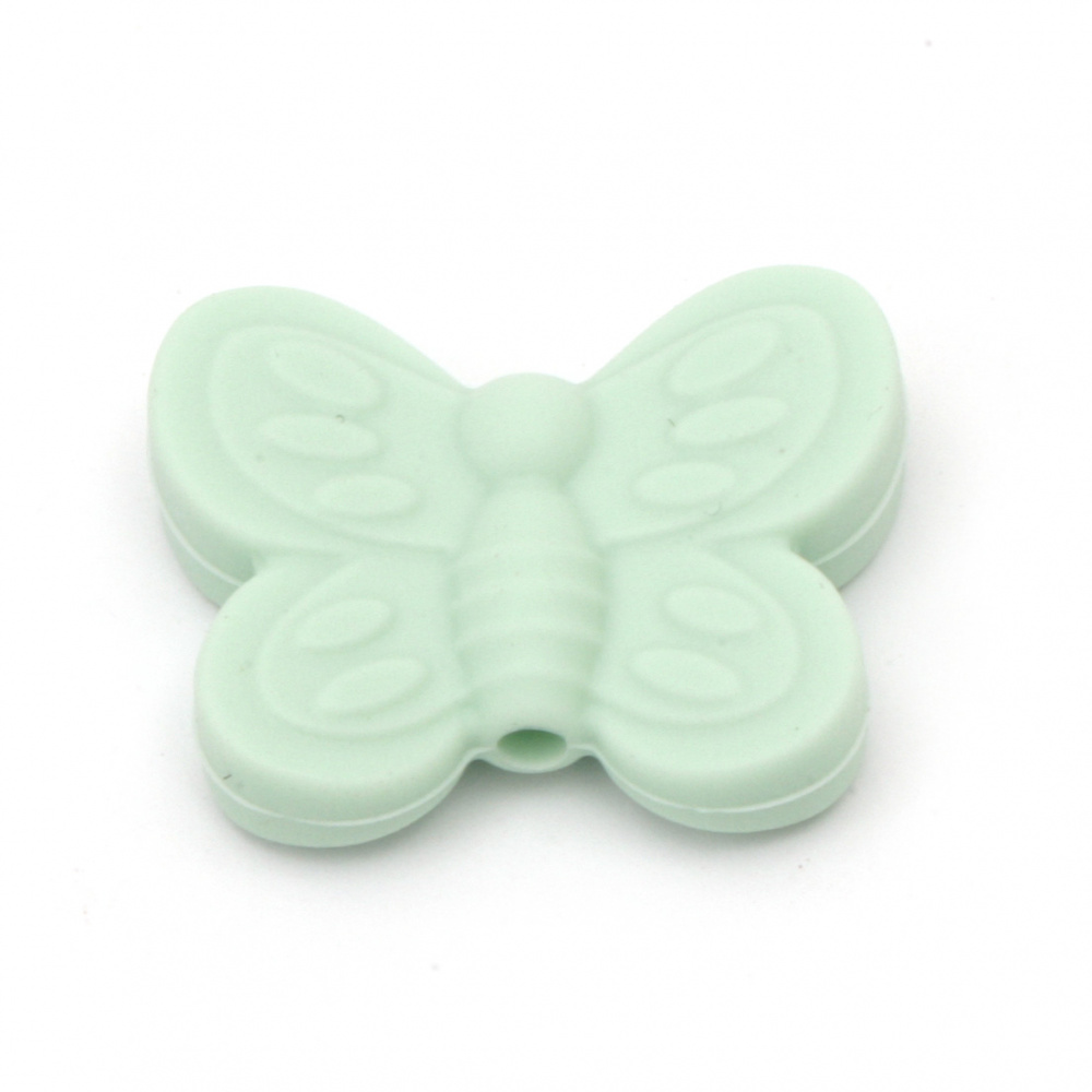 Silicone Butterfly Bead for Baby Accessories, 20x25x6 mm, Hole: 2.5 mm, Light Green - 2 pieces