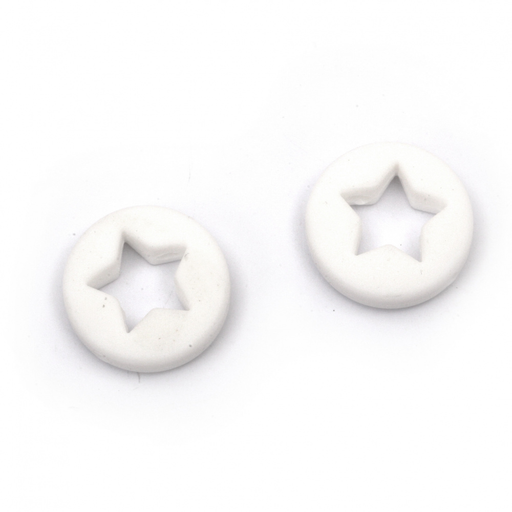 Silicone Round Bead with Star, 21x7 mm, Hole: 2.5 mm, White - 2 pieces