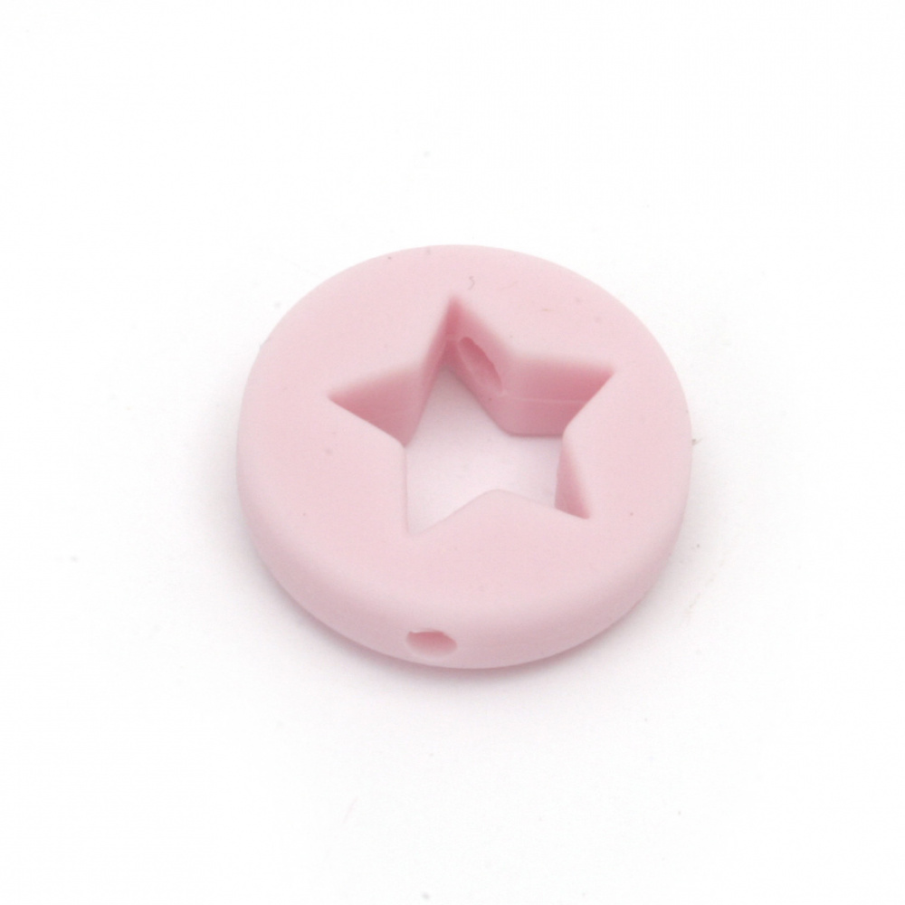 Silicone Round Bead with Star,  21x7 mm, Hole: 2.5 mm, Baby Pink - 2 pieces