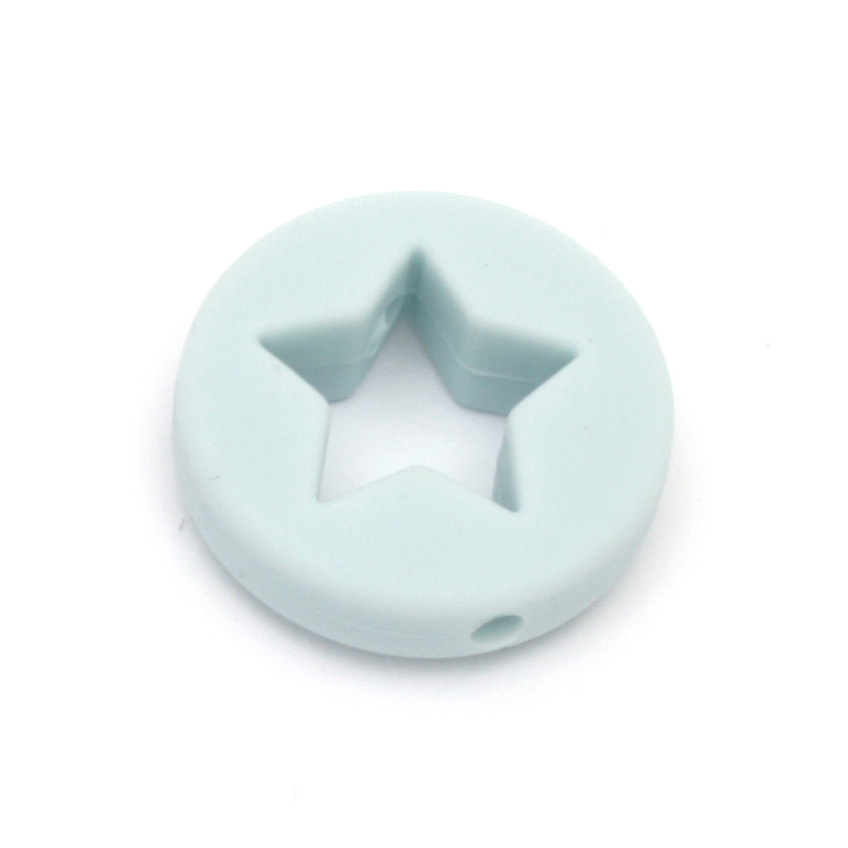 Silicone Round Baby Bead with  Star, 21x7 mm, Hole: 2.5 mm, Blue - 2 pieces