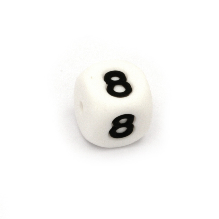Cube Silicone Bead with Figure 8, 12x12 mm, Hole: 2.5 mm, White 