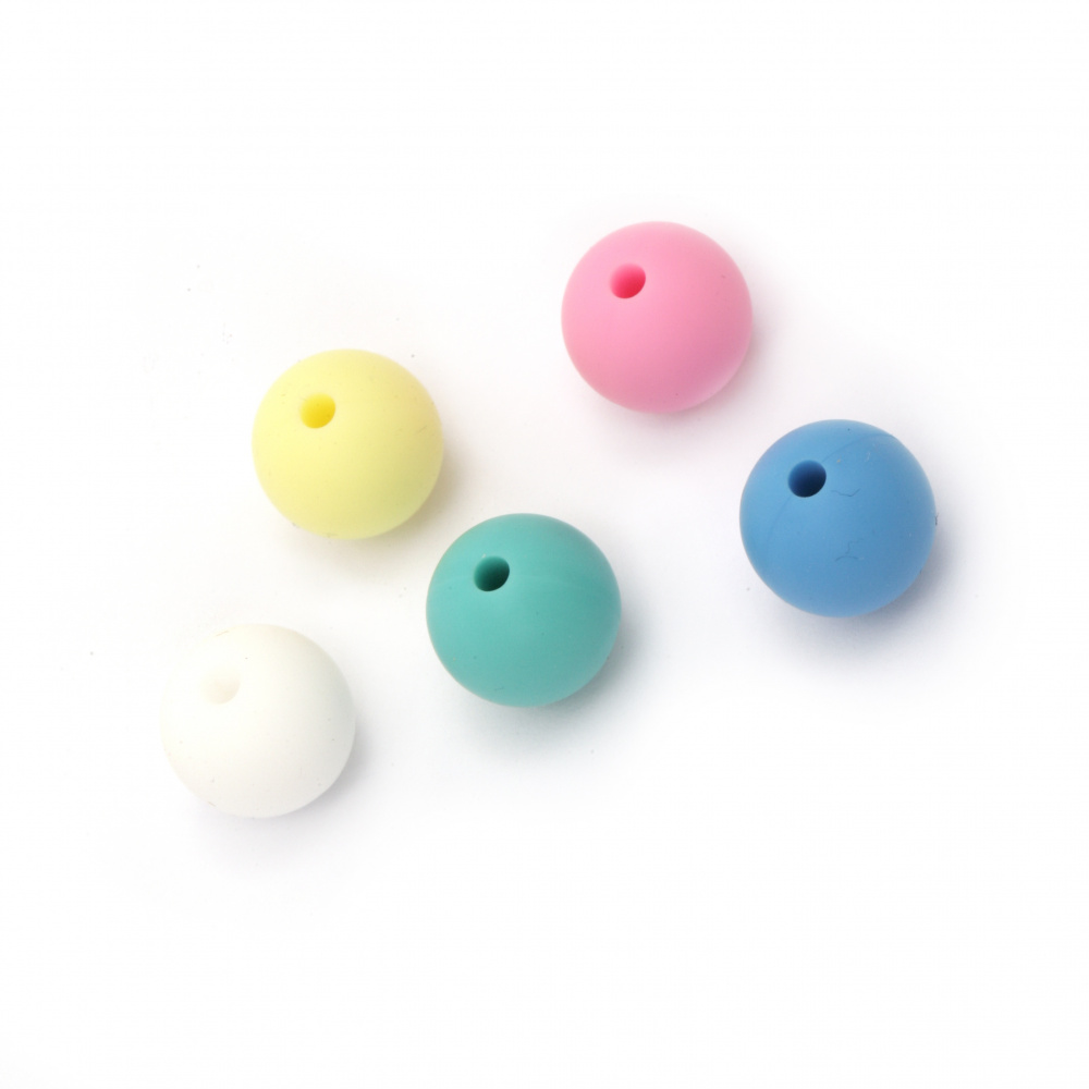 Silicone Round Bead, 12 mm, Hole 2 mm, Mixed Color - 5 pieces