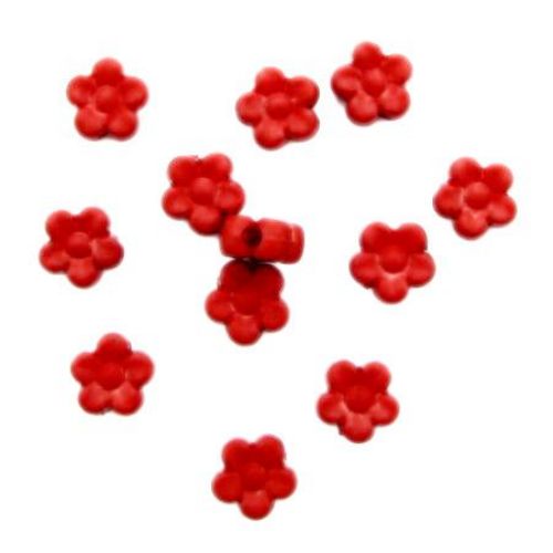 Opaque Plastic Flower Bead, 9x4 mm, Hole: 2 mm, Red - 50 grams ~ 255 pieces