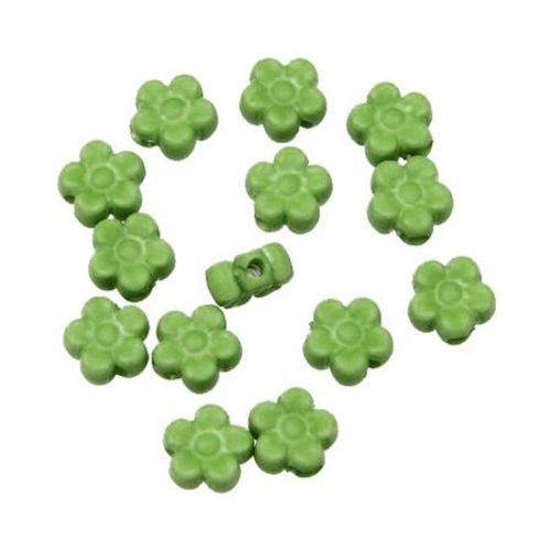 Opaque Plastic Flower Beads, 9x4 mm, Hole: 2 mm, Green - 50 grams ~ 255 pieces