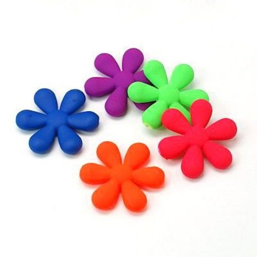 Acrylic flower bead for jewelry making 34x31x5.5 mm hole 1 mm pastel MIX - 20 grams ~ 7 pieces