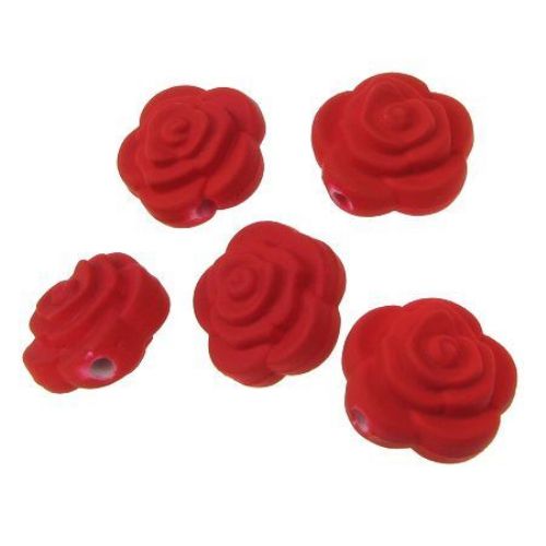 Acrylic rose bead for jewelry making 16x11 mm hole 2 mm color pastel red - 20 grams ~ 15 pieces