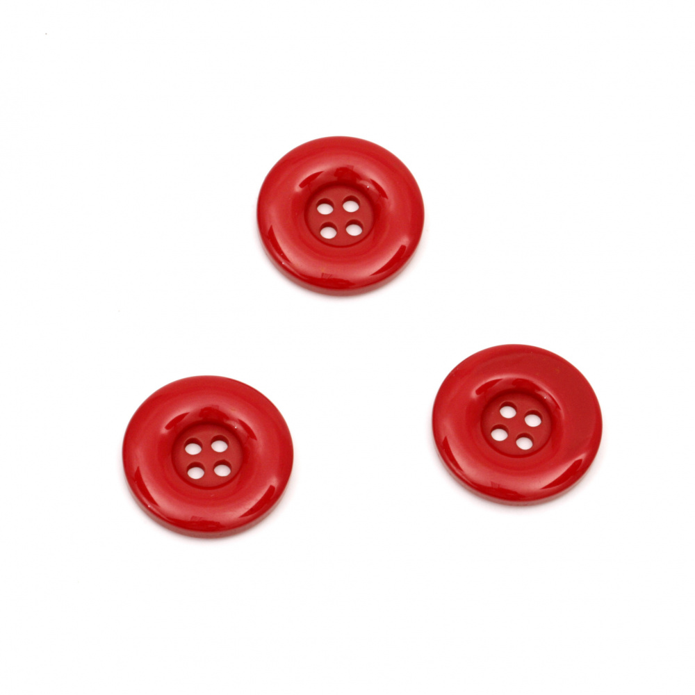 Plastic round button for sewing, scrapbooking, DIY home decoration accessories 25x4.5 mm hole 2.5 mm red - 5 pieces