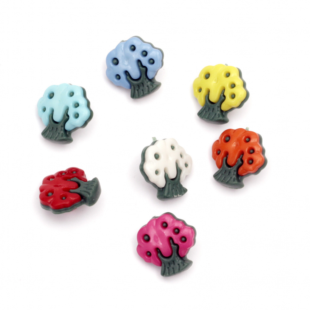 Plastic tree button for sewing 17x17.5x4 mm hole 2.5x4 mm mix - 20 pieces